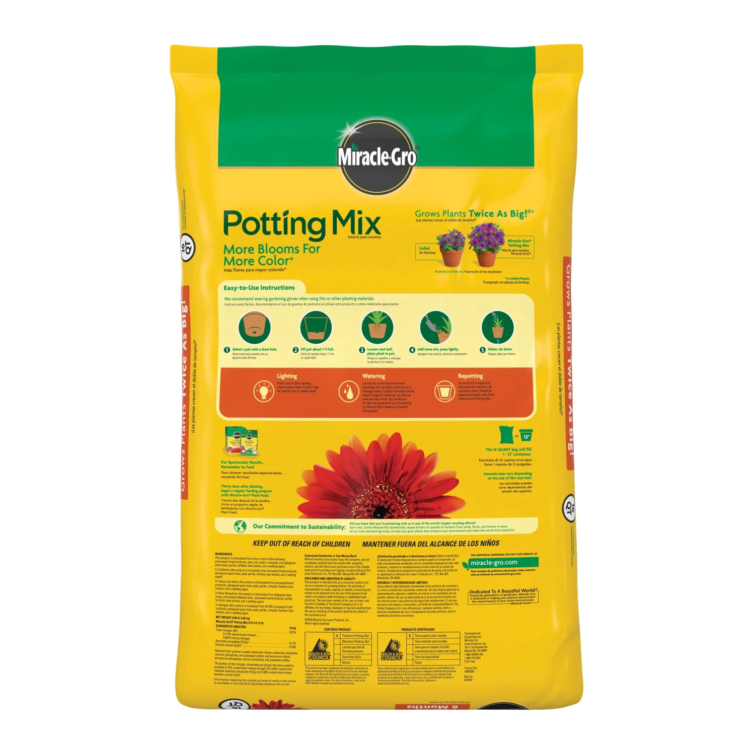 Miracle-Gro Soil & Soil Amendments 16-Quart Potting Soil Mix 5 Miracle-Gro Soil & Soil Amendments 16-Quart Potting Soil Mix - Image 5